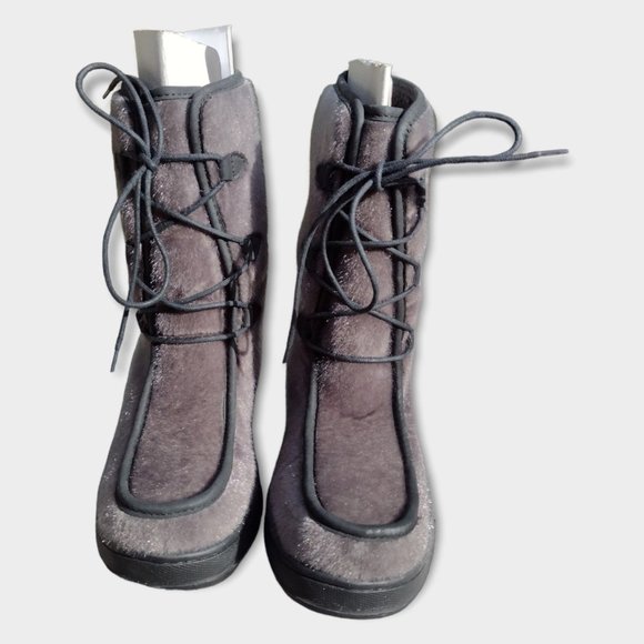 NEW LL Bean Faux Fur Lace Up Mukluk Boots Women’s Size 10 Fleece Lined Gray - Picture 5 of 6